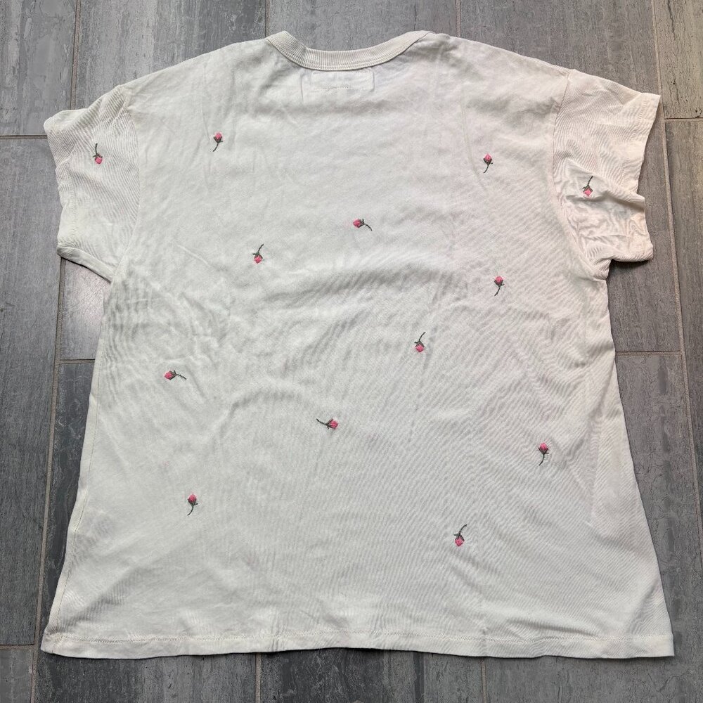 THE GREAT. Floral Embroidered Boxy Short Sleeve Crewneck Tee Cream Size 1/Medium - Picture 7 of 12